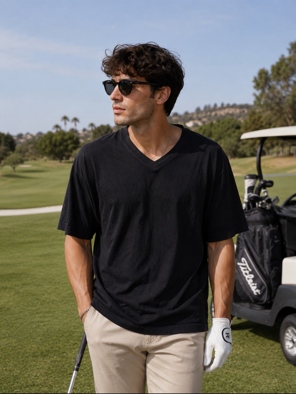 TravisMathew Black Pima Cotton V Neck T Shirt XL Golf Casual Luxury